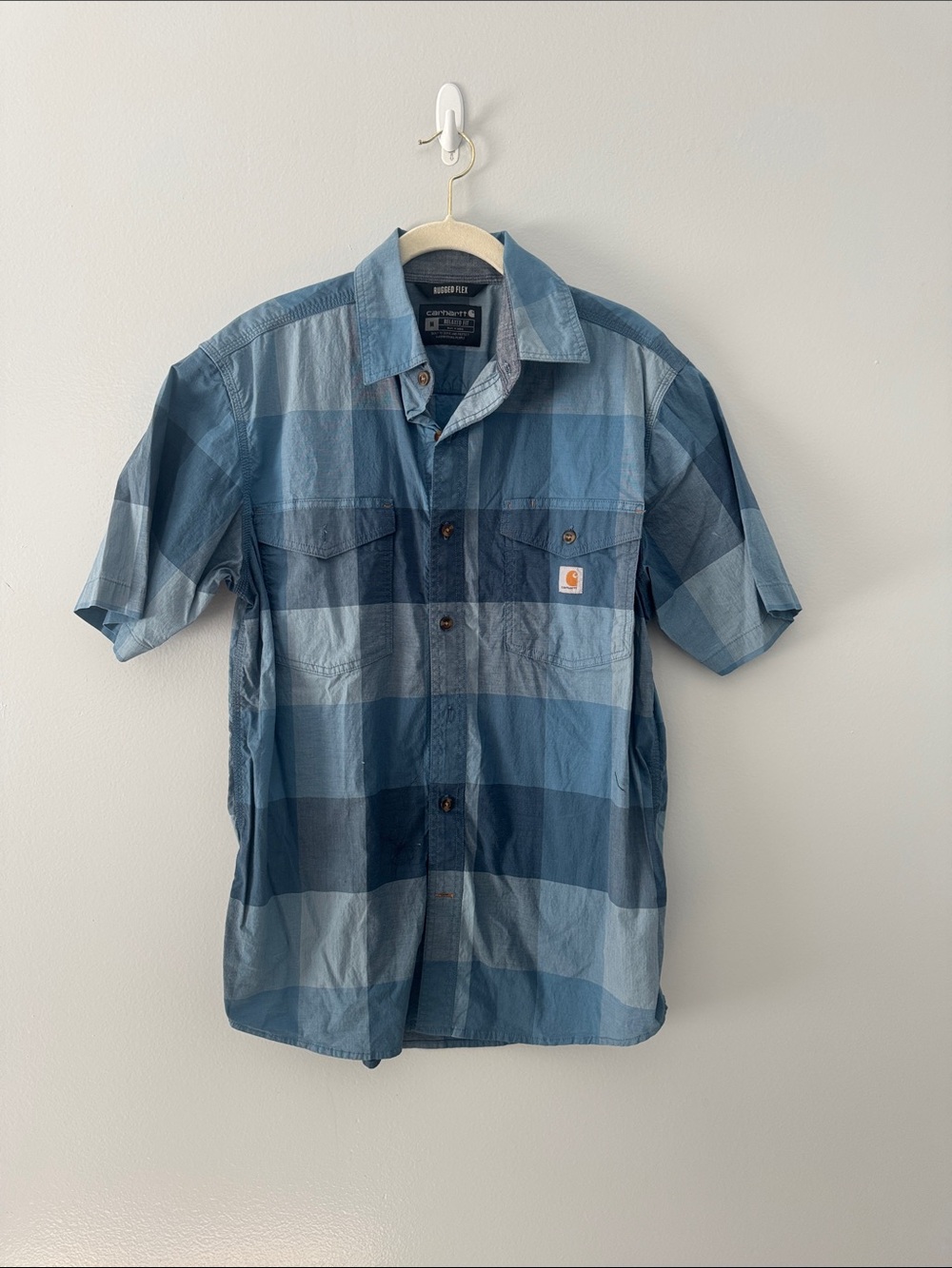 Carhartt Men’s Blue Rugged Flex Relaxed Fit SZ M Short Sleeve Button-Down Shirt